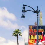 Printed vinyl banner on a street lamp post