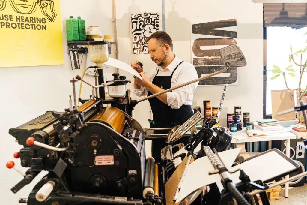Print studio with a working press